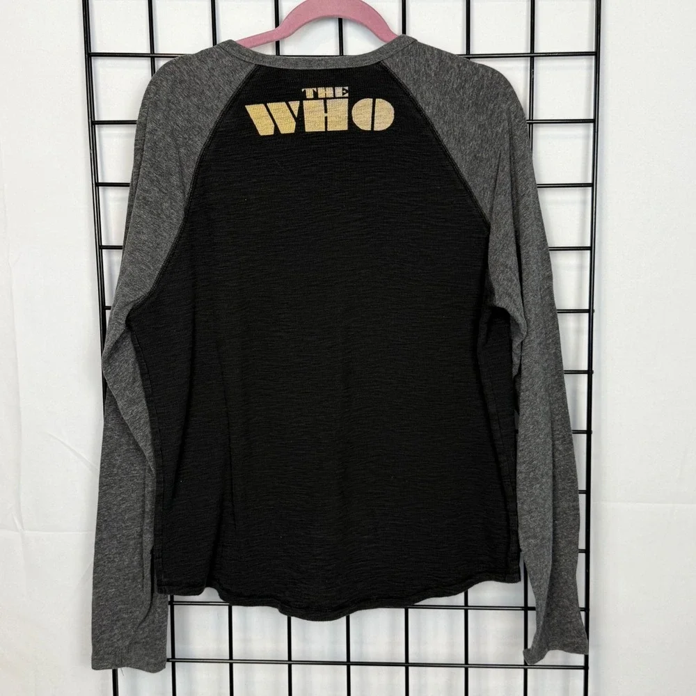 Lucky Brand The Who Double Sided Waffle Shirt Mens Black Baseball Sleeve Casual‎